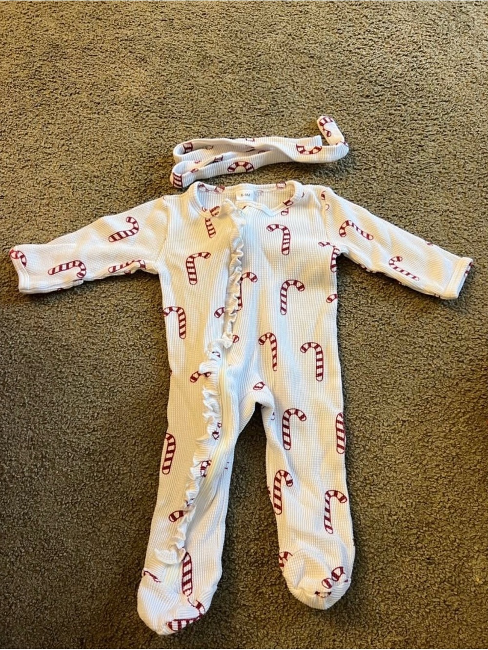 Baby Girl Candy Cane Footie with Tie Headband